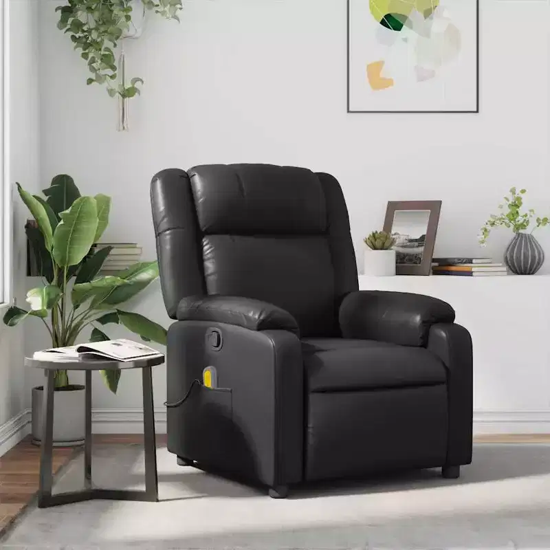 Black Leather Massage Recliner Chair – Adjustable with 6-Point Vibration