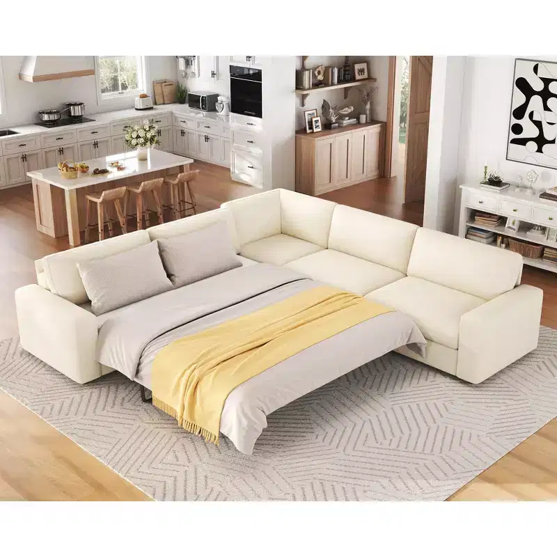 AMERLIFE 106 Oversized L-Shaped Sleeper Sofa with Pull-Out Bed, Storage Chaise