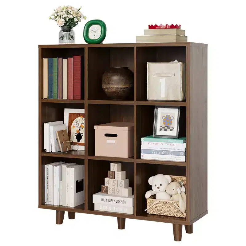 9-Tier Mid-Century Bookshelf, Crisscross Cube Storage with Anti-Tip Kit, Retro Organizer for Living Room, Home Office
