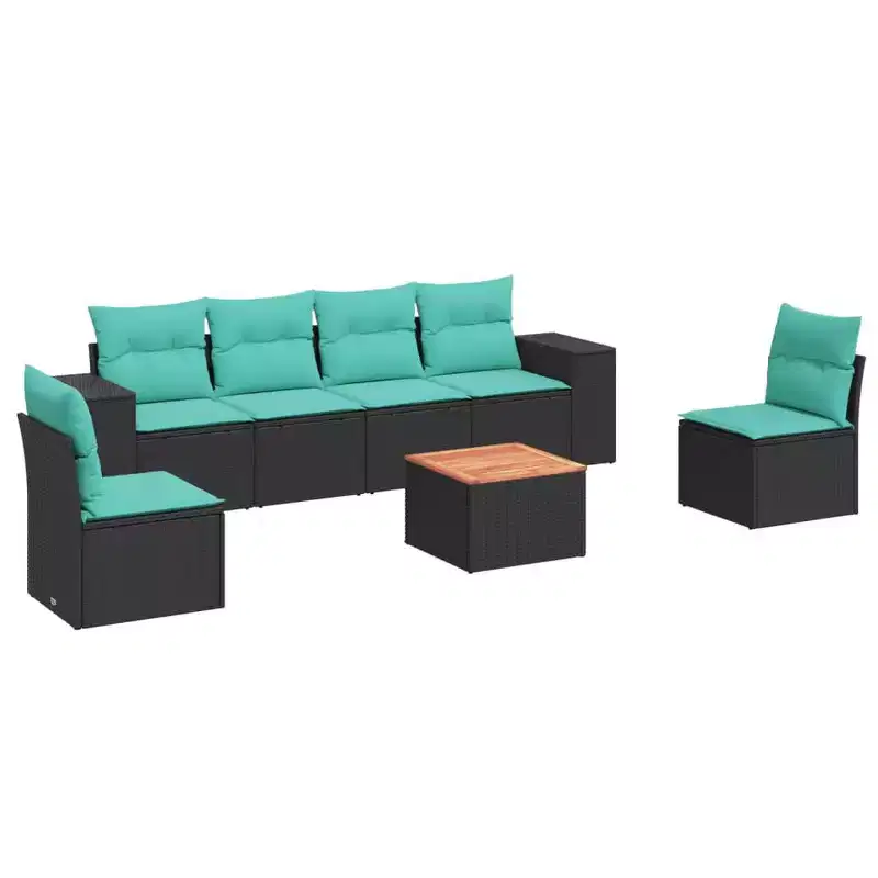 vidaXL 7 Piece Patio Sofa Set with Cushions Black Poly Rattan