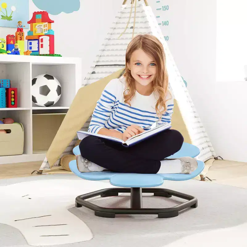 Kids Sensory Swivel Chair with Non-Slip Metal Base for Autistic Kids Indoor Outdoor Blue/Red Petal