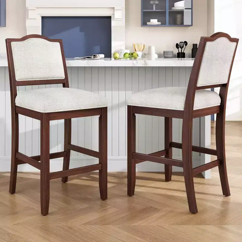 TUYOHW Counter Height Bar Stools Set of 2,Upholstered Bar Chair with Rubber Wood Frame & Footrest,Dining Chair for Kitchen Islands,Home Bars