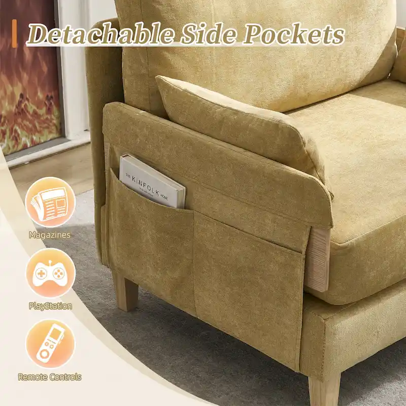 Chenille Upholstered Convertible Sleeper Recliner Foldable Chair Bed with 3 Pillows