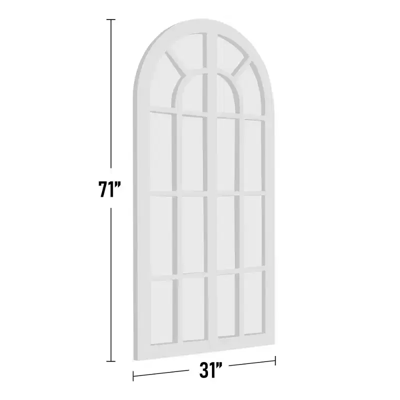 PexFix 71 in. x 32 in. Classic Arched Solid Wood Solid Wood Window Pane Full Length Mirror Arched Top Rectangle Freestanding White