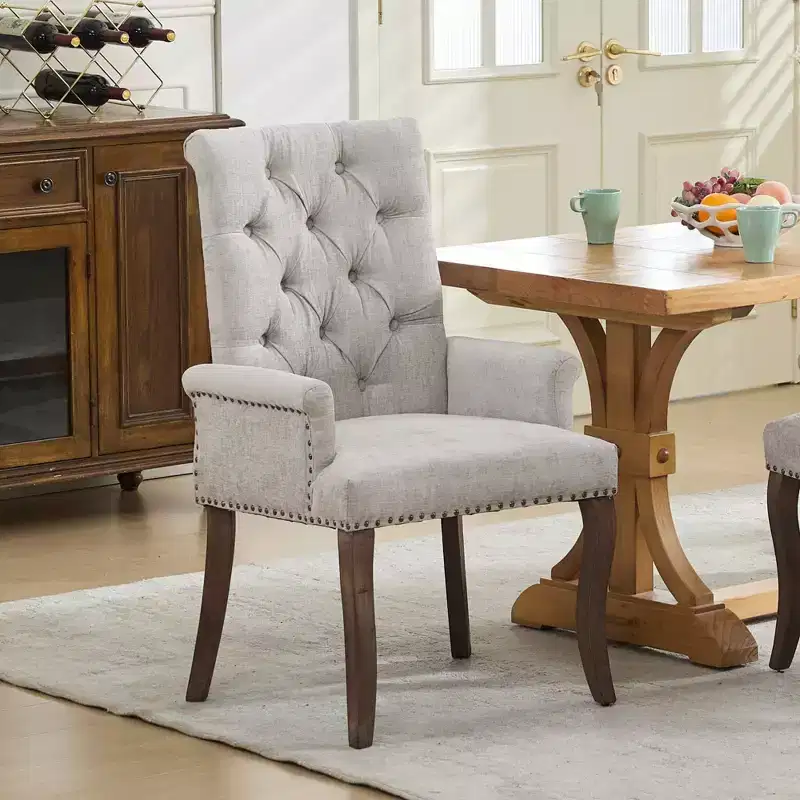 Okak Mid-Century Elegant Tufted Dining Chairs with Curved Legs for Kitchen Dining Room,Chenille Upholstered Seating Arm Dining Chair
