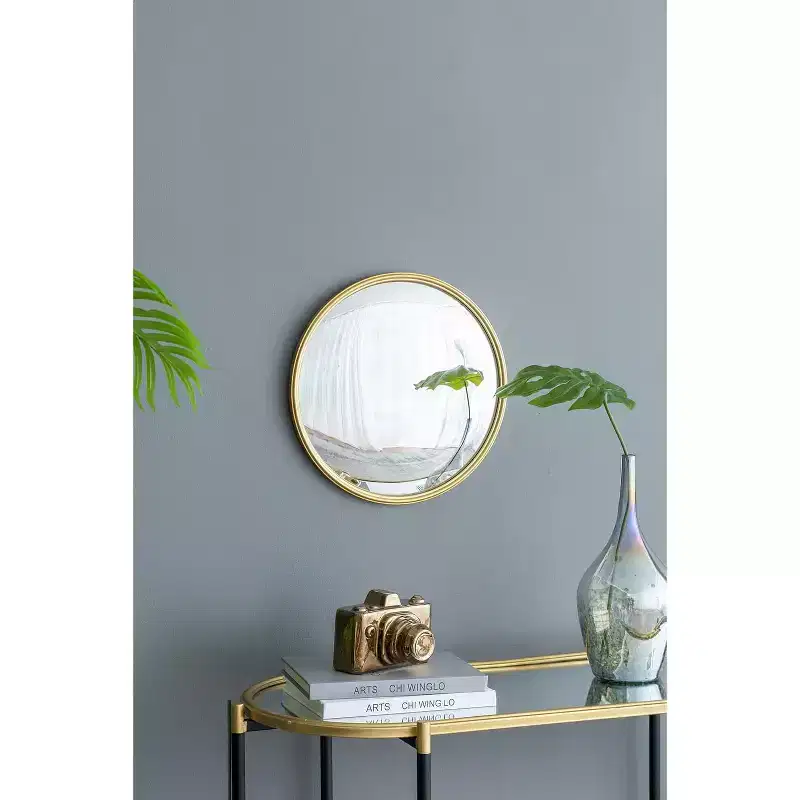 D15 Round Mirror, Circle Mirror with Iron Frame for Living Room Bedroom Vanity Entryway Hallway, Gold