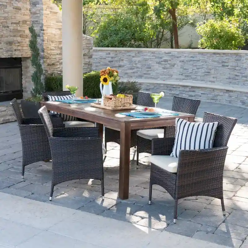 Christopher Knight Home Lincoln 7-Piece Wicker and Wood Dining Set