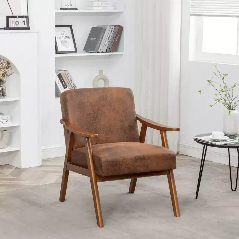 Mid Century Wingback Accent Chair, Solid Wood Frame, Thick Backrest Lounge Chair for Living Room