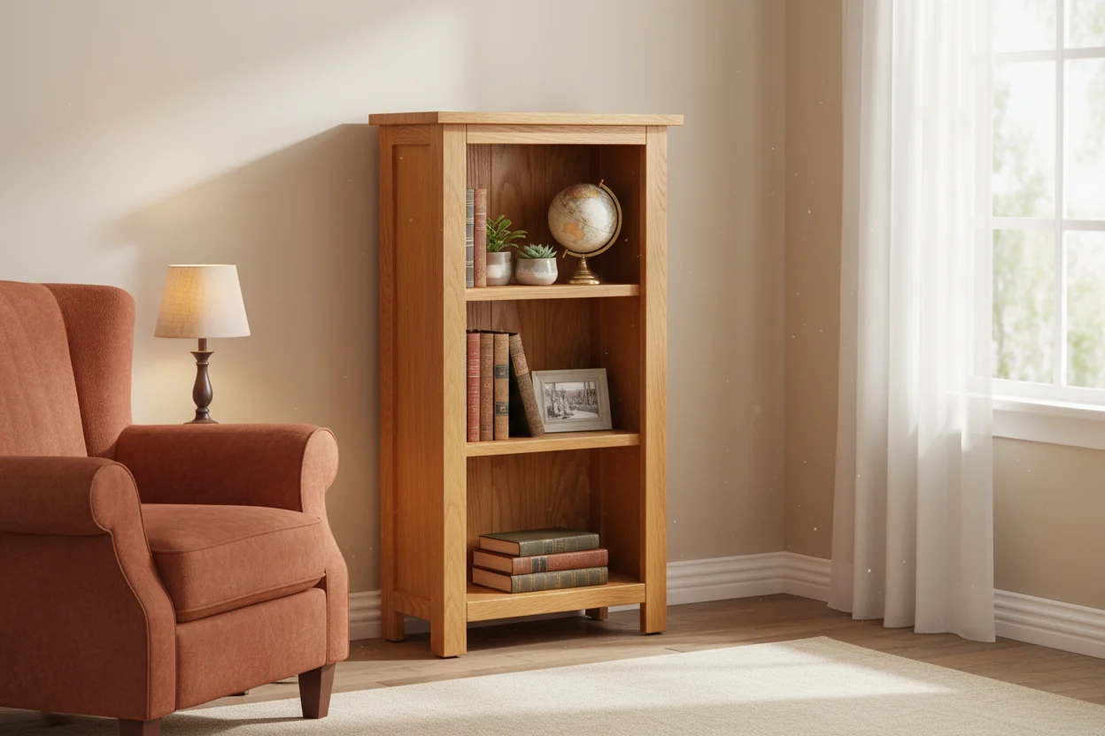 Narrow Solid Oak Bookcase – Multiple Sizes