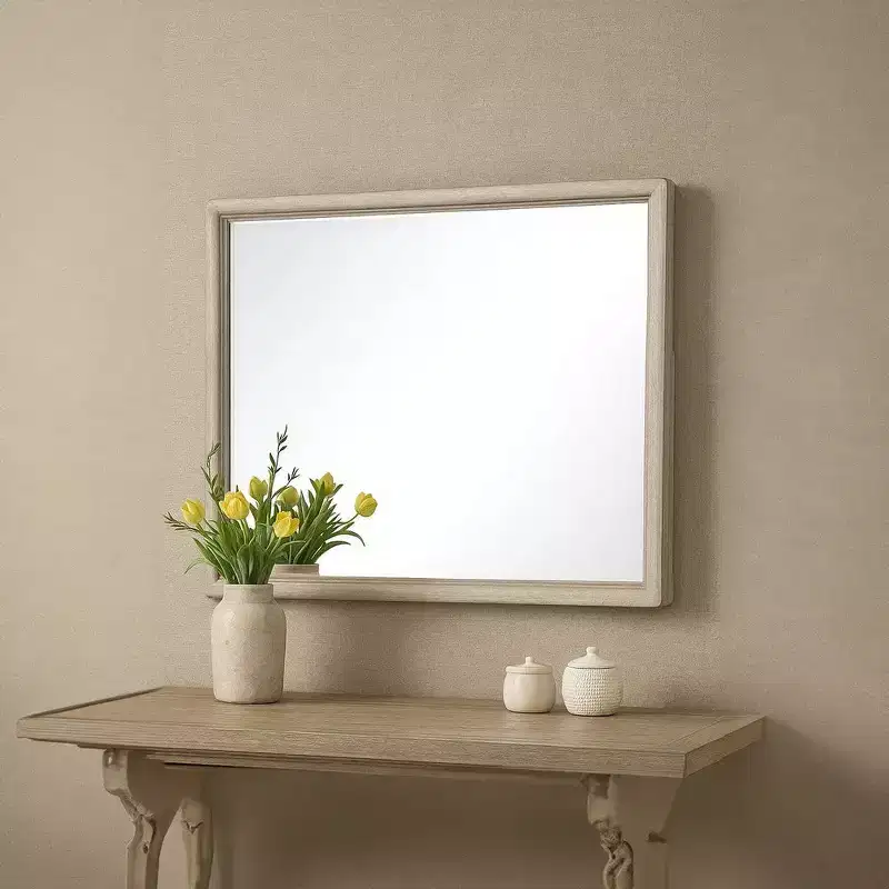 Dresser Mirror, Beveled Glass, Oak Brown Solid Wood, 34x45