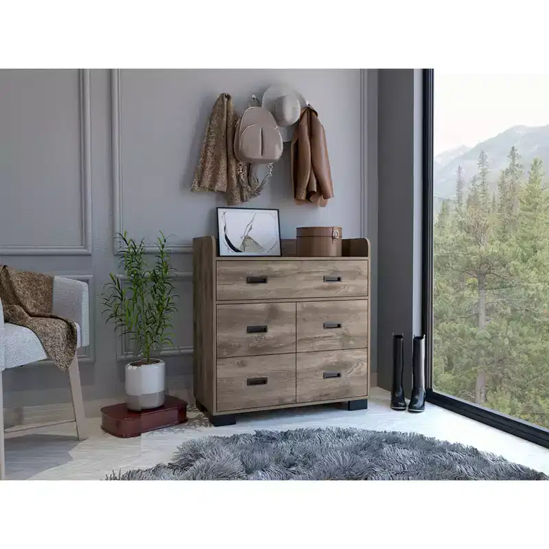 Okak Modern Bedroom Dresser Nightstand with 1 Double & 4 Single Drawers, Ample Storage Chest Cabinet for Living Room Hallway Entryway