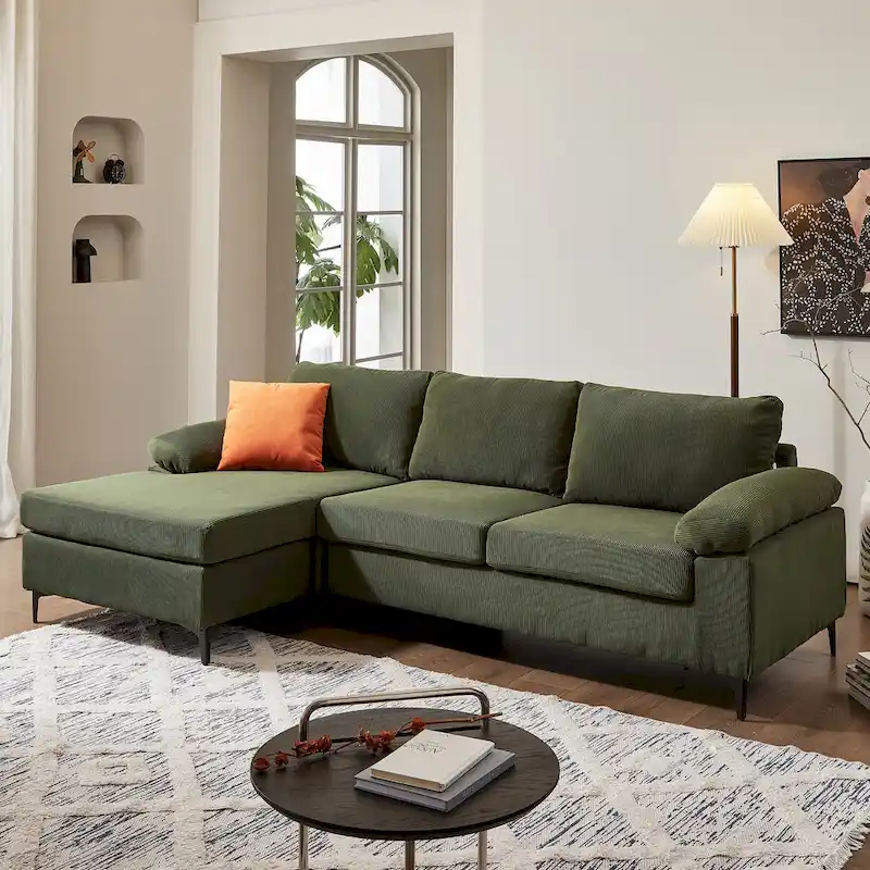 OVIOS Reversible Chaise Sofa With Fluffy Cushions Metal Legs