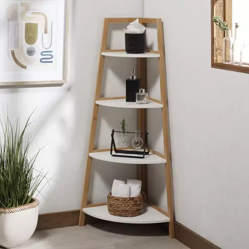 Rainier 4 Tier Corner Shelf - STG1910 - White/Natural - Safavieh
