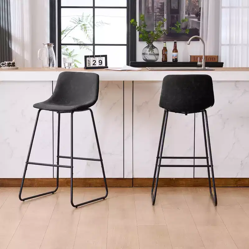 FERPIT Faux Shearling Counter Height Bar Stools Set of 2, Upholstered Bar Stools with Footrest