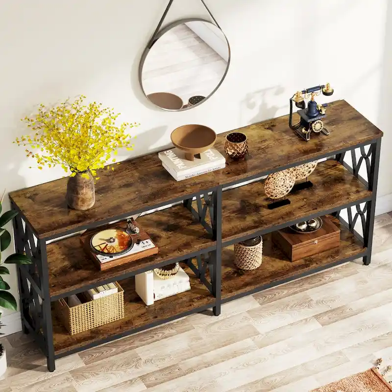 3-Tier Console Table , 70.9-in Industrial Sofa Table, Long Foyer Table Entryway Table