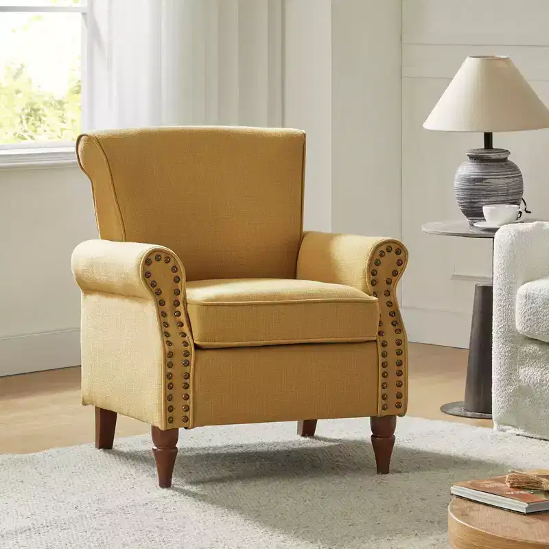 Cythnus Upholstered Armchair with Solid Wood LegsHULALA HOME-MUSTARD