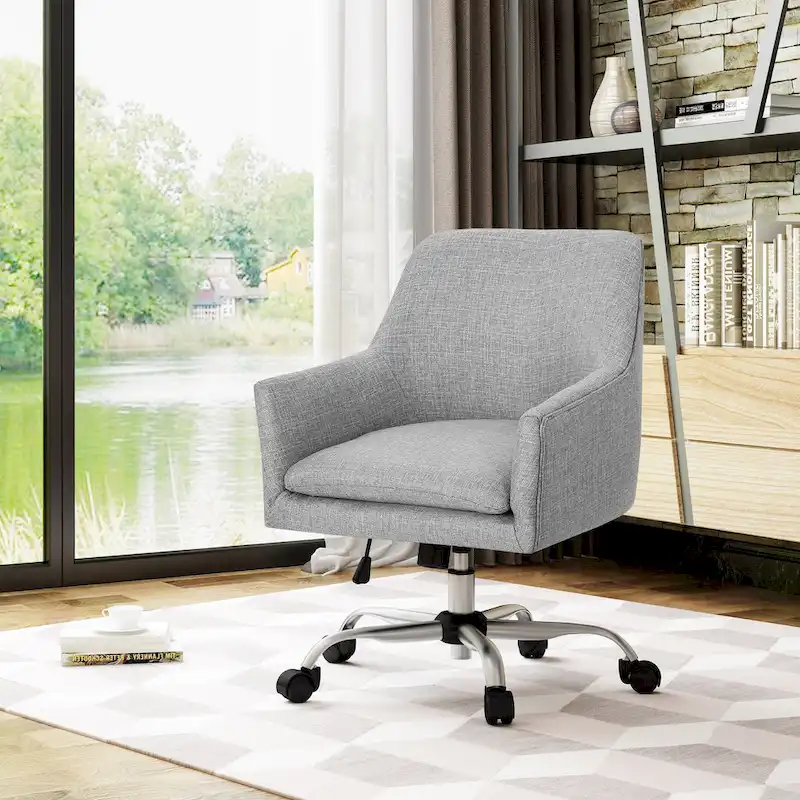 Mid-Century Modern Fabric Home Office Chair – Chrome Base, Swivel, 300 lb Cap