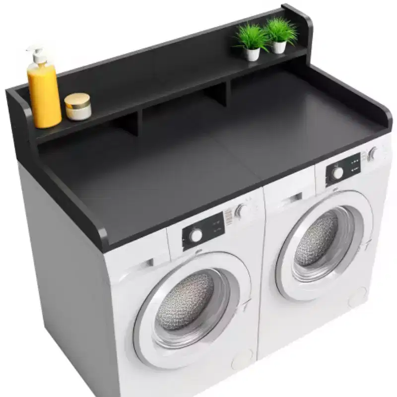 Washer Dryer Countertop, Laundry Countertop Wwith 2-Tier Storage Shelf & Edge Rails, Laundry Over Washing Top Protector for Washer and Dryer