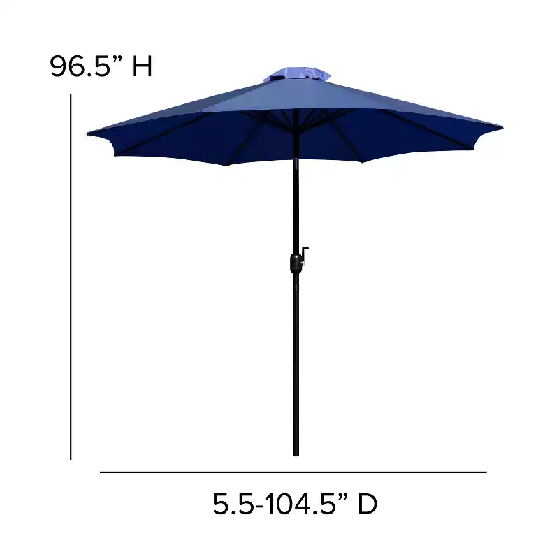 Emma and Oliver 7 Piece Patio Table Set - 4 Synthetic Faux Teak Stackable Chairs - Faux Teak Table - Umbrella with Base