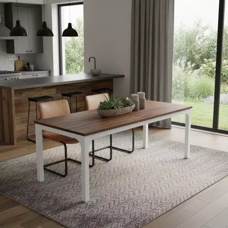 HomeRoots 46 Brown and White Wood and Iron Dining Table