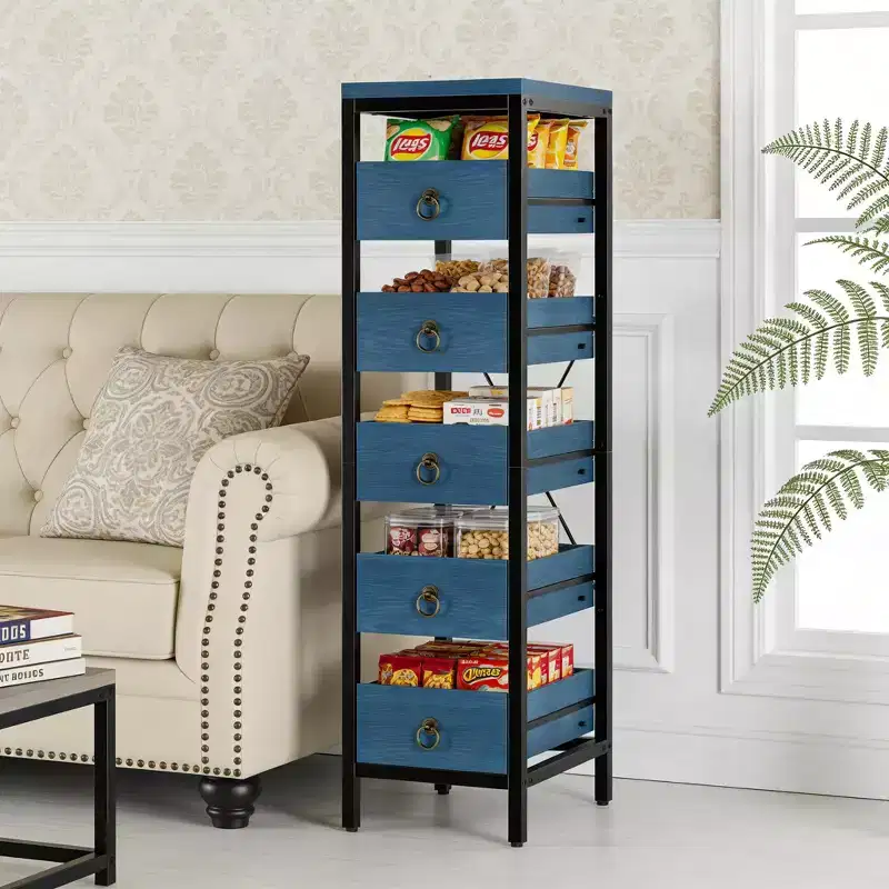 Decorative Storage Chest, Small Dresser with Metal Frame and Solid Wood Drawers, Multifunctional Chest of Drawers for Kitchen, Bedroom, Living Room