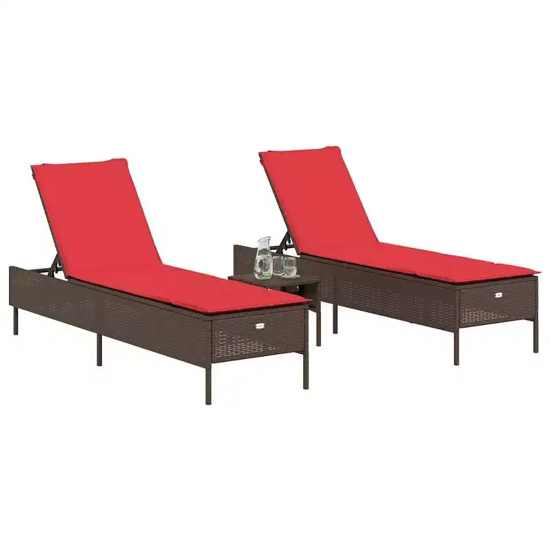 vidaXL Patio Sun Lounger Set PE rattan Extra Long Removable Covers
