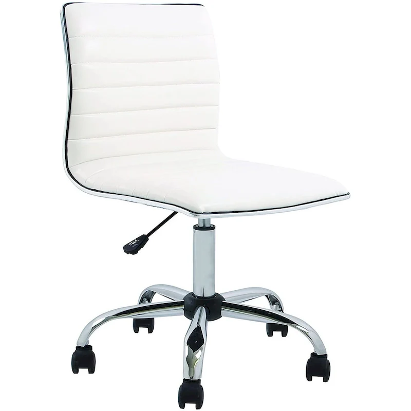 Swivel Mid Back Armless Ribbed Task Leather White Office Chair