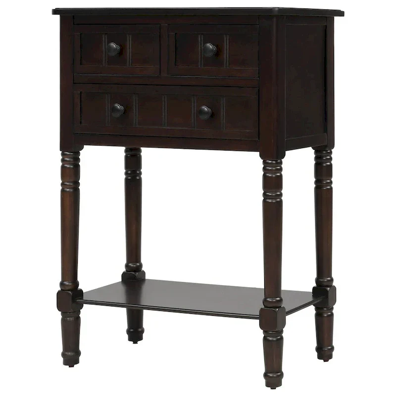 Narrow Slim Esspreso Console Table/Sofa Table with 3 Drawers and 1 Bottom Shelf - 23.7L x 13W x 31.1H