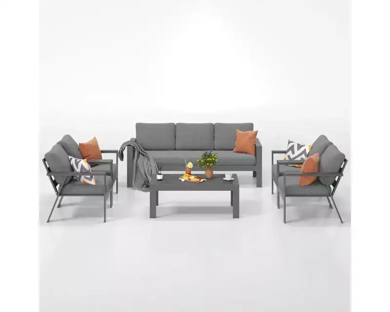 Heynemo 7-Seat Outdoor Patio Aluminum Furniture Sofa Sets, Modern Outside Sectional Conversation Metal Couch Chairs Sets With Cushions