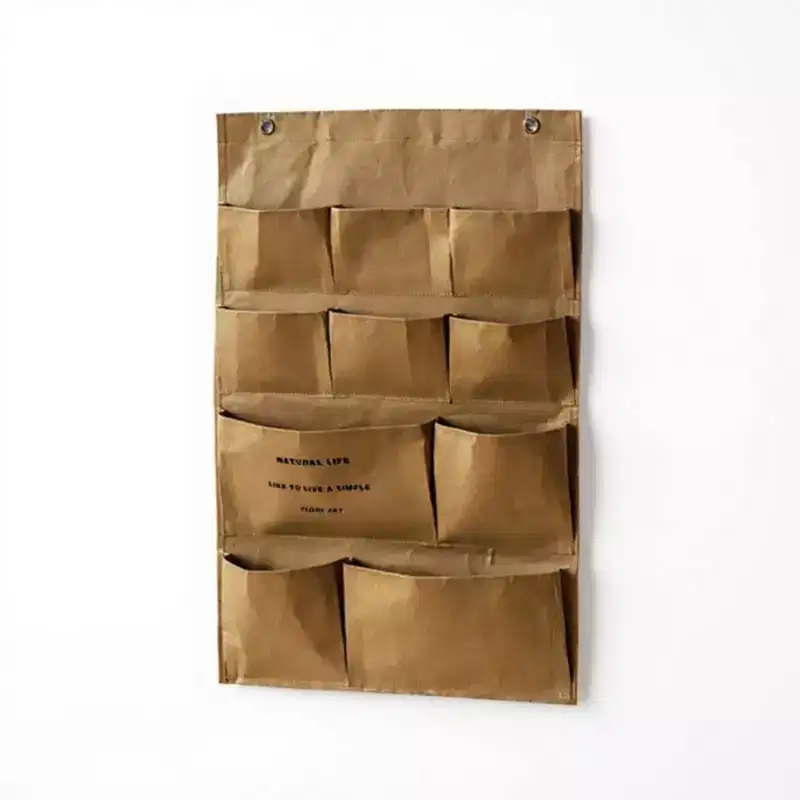 Alilang Multi-Pocket Hanging Wall Organizer with Durable Canvas Design - Khaki