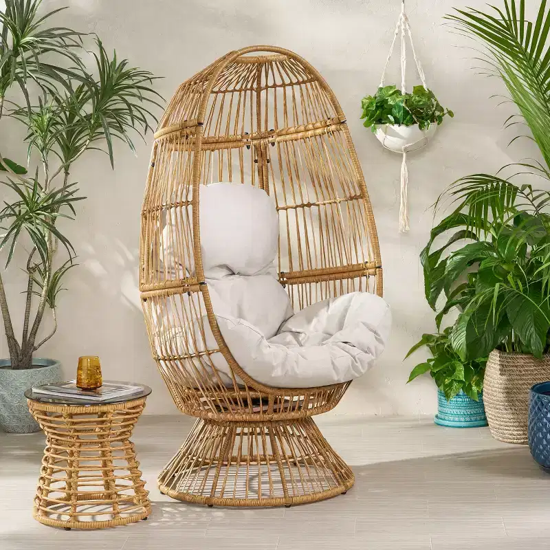 GDFStudio Reeve Outdoor Wicker Swivel Egg Chair with Cushion