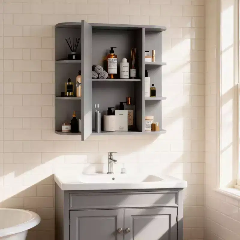 Bathroom Wall Cabinet with Mirror Door and 3 Shelves