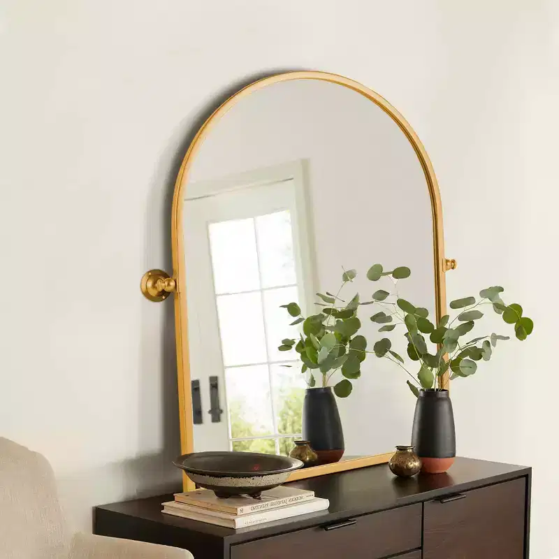 Gold Metal Frame Right-Angle Arched Wall Mounted Accent Mirror 36 x 24 x 2
