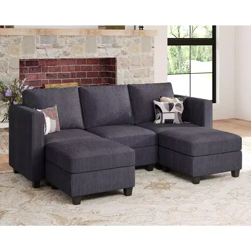 Belffin Modular Sectional Sleeper Sofa with Storage Ottoman, Corduroy Luxury Sectional Sofa with Chaise Convertible Modern Sectional for Living Room
