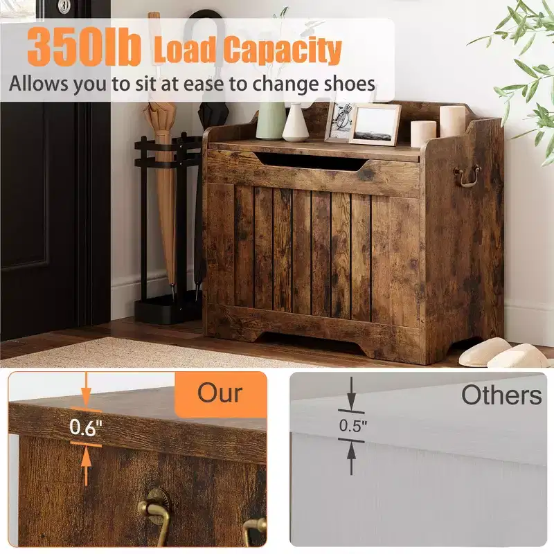 Storage Chest, 39.4 Wooden Storage Bench with Safety Hinge - 350Lb Capacity Flip Top Blanket Trunk for Entryway/Living Room/Bedroom