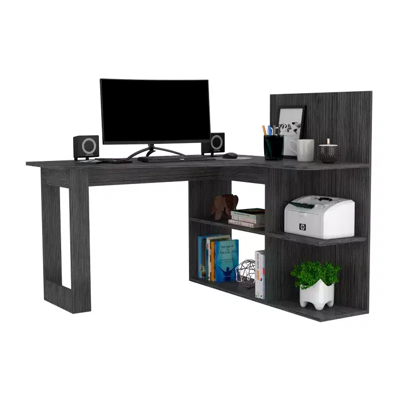 L-Shaped Corner Desk with 4 Open Shelves