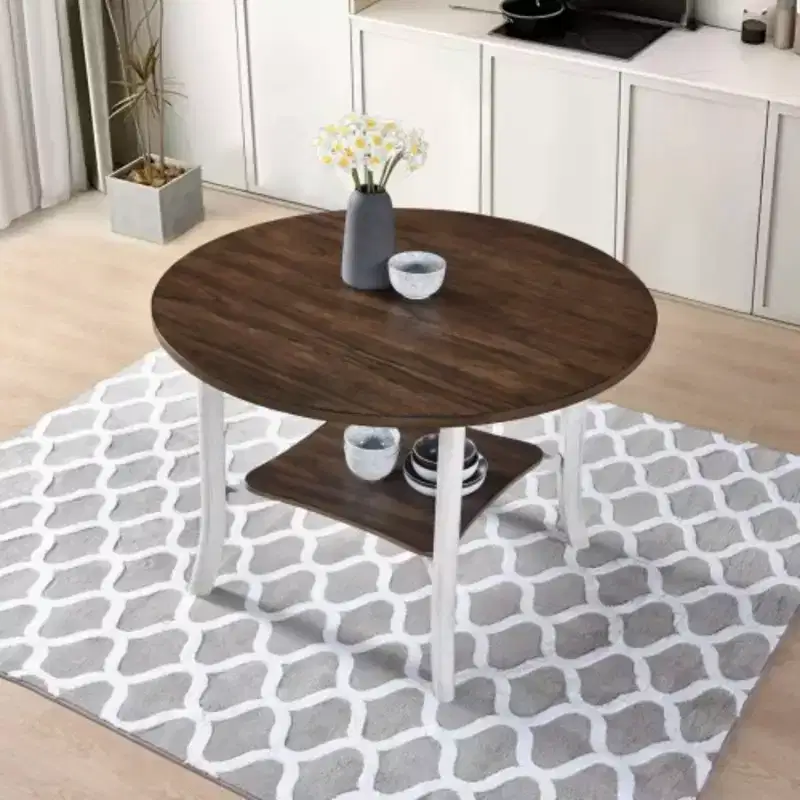 45.7inch Round Dining Table With Shelf Height 30 inch Modern Farmhouse Retro Design