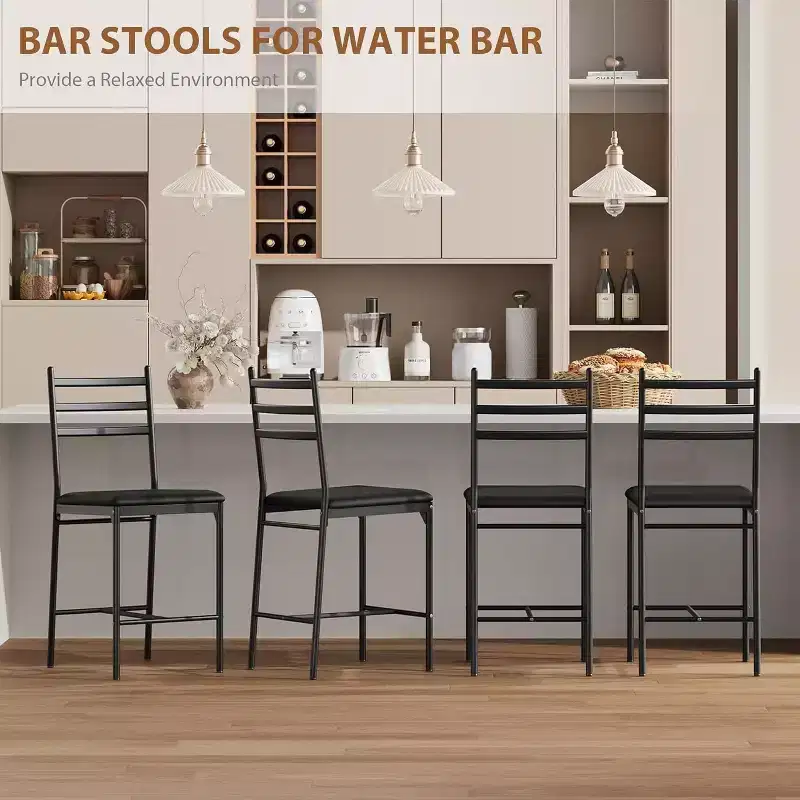 Modern Bar Stools with Backrest, Counter Height Bar Chairs with Footrest, Upholstered Metal Barstools for Kitchen Island, Dining Room