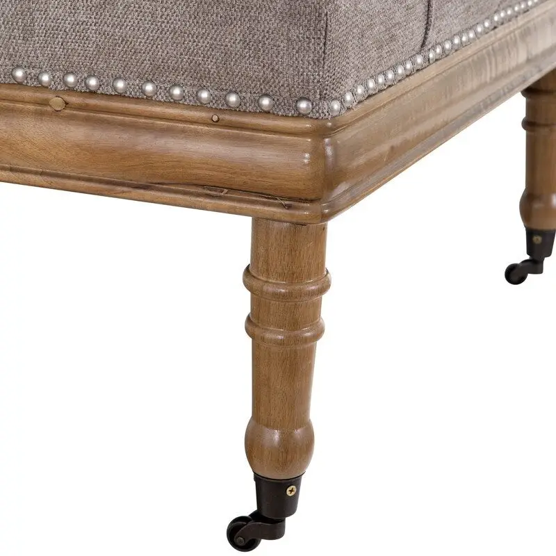 Grafton Home Woodland Upholstered Diamond Tufted Ottoman with Nail Trim and Casters