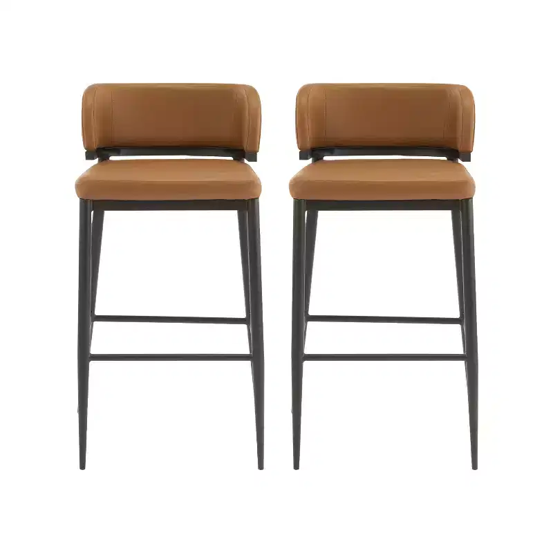 Industrial Metal and Leathaire Barstool (Set of 2)