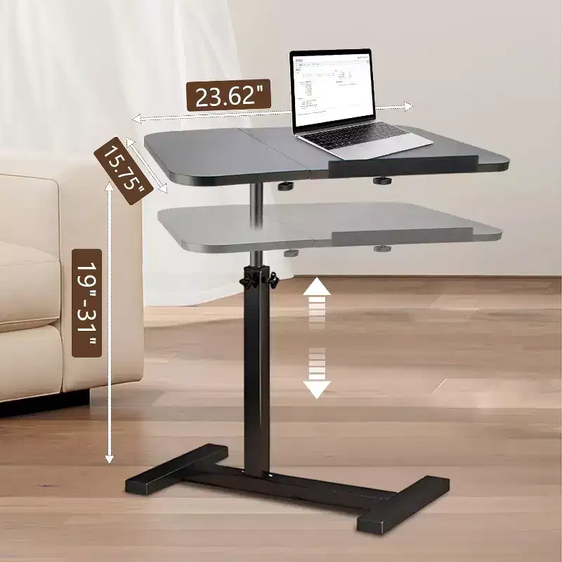 Mobile Laptop Stand for Couch, Adjustable Height Overbed Bedside Table with Tilting Tabletop, Rolling Laptop Desk for Home Office Bedroom