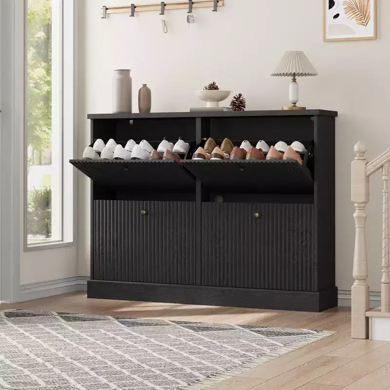 Shoe Cabinet Storage for Entryway with 4 Flip Drawers,Freestanding Cabinet with Adjustable Shelves,Wooden Hidden Shoe Rack for Hallway