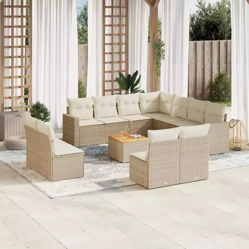 vidaXL 12 Piece Patio Sofa Set with Cushions Beige Poly Rattan