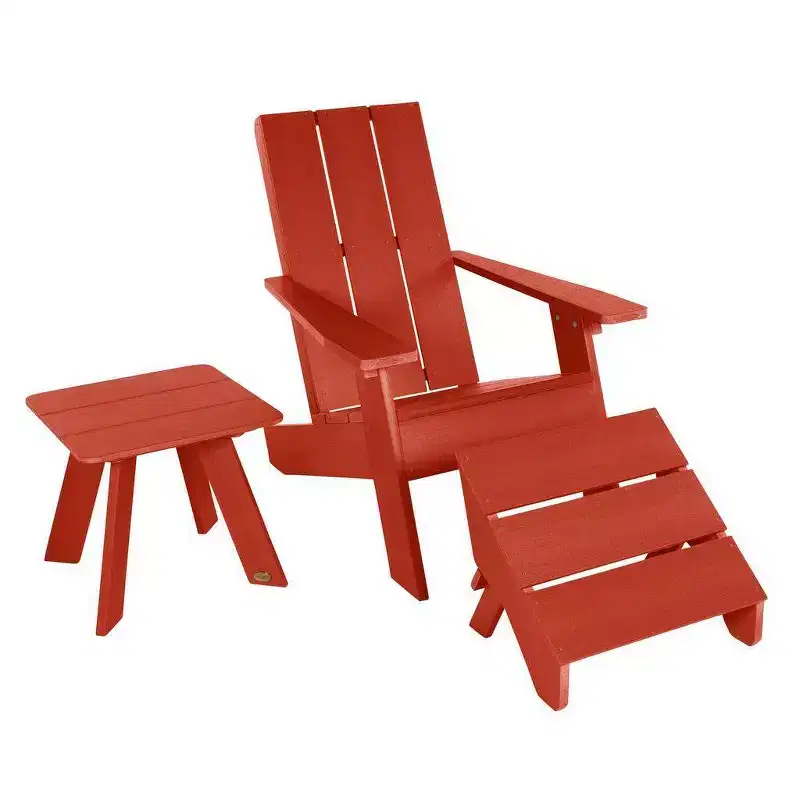 Italica 3pc Set with Modern Adirondack Chair, Side Table & Folding Ottoman - Rustic Red - highwood: Weather-Resistant, 12-Year Warranty