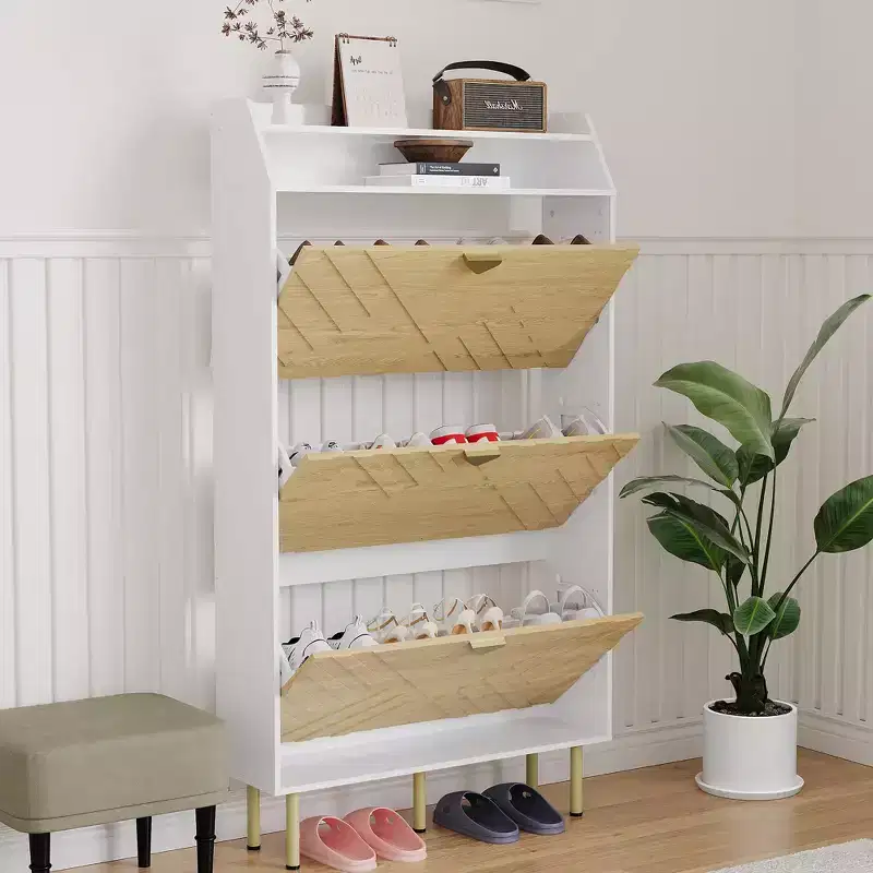 Slim 3-Drawer Shoe Cabinet, Space-Saving Storage Organizer with Adjustable Shelves, Freestanding Entryway Cabinet Cabinet