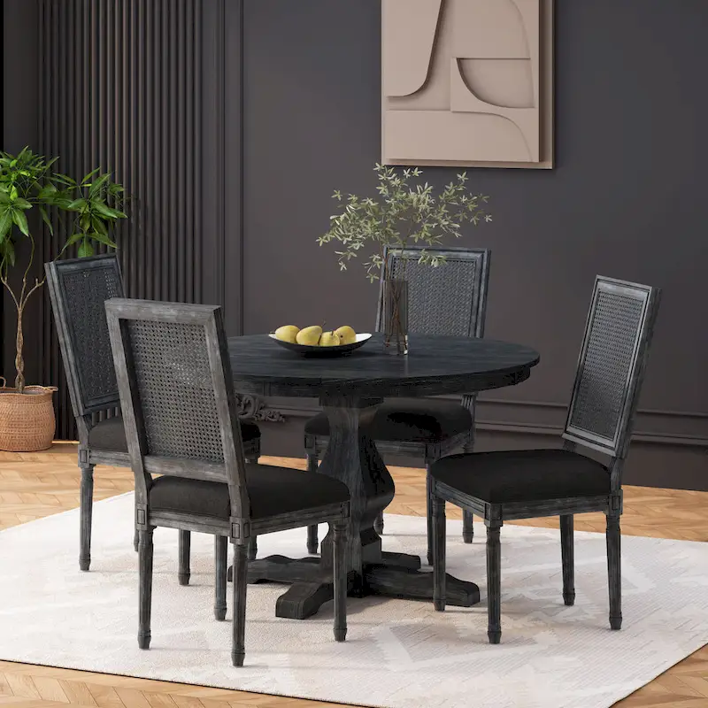 Remuda Wood and Cane Upholstered 5 Piece Circular Dining Set by Christopher Knight Home