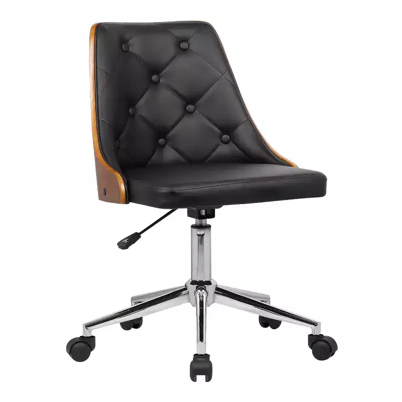 Adjustable Height Faux Leather Swivel Office Chair, Mid-Century Modern Style, White