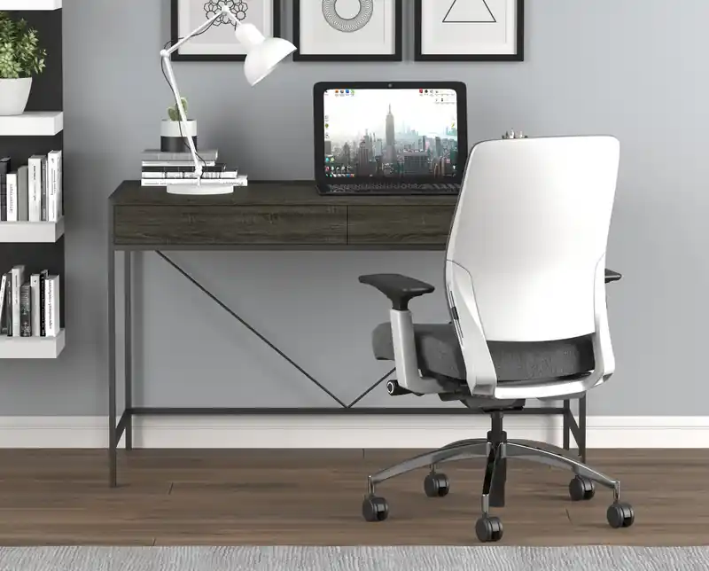 49 Computer Desk With 2 Drawers - Grey Wood With Black Metal