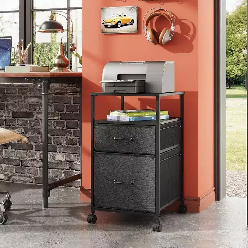 Mobile File Cabinet, Rolling Printer Stand with Open Storage Shelf, Fabric Vertical Filing Cabinet fits A4 or Letter Size for Home Office
