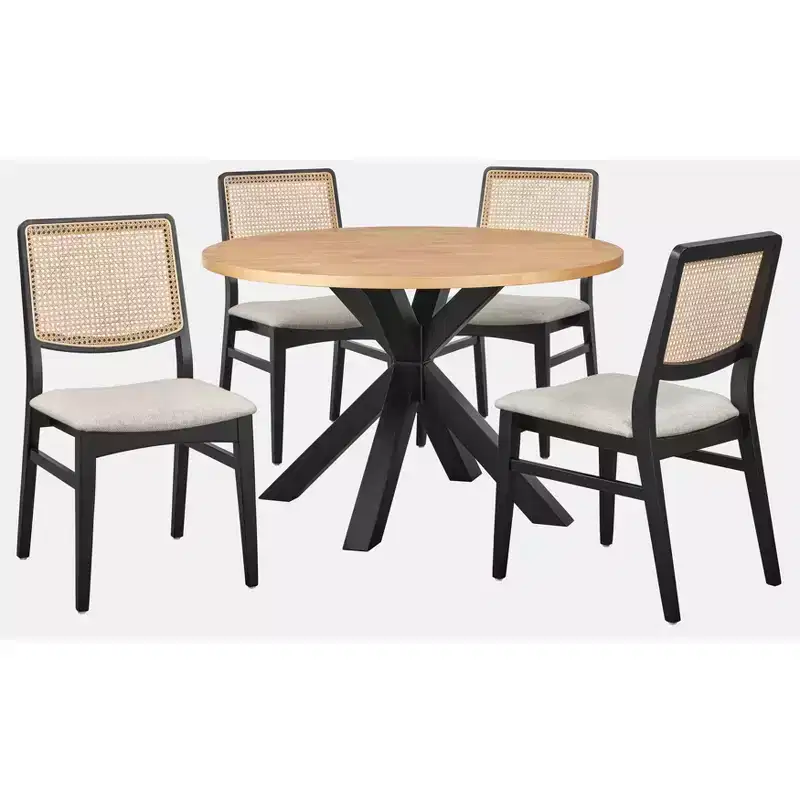 Lifestorey 5pc Gilcrest Mid Century Modern 45.25" Round Dining Set Black/Natural